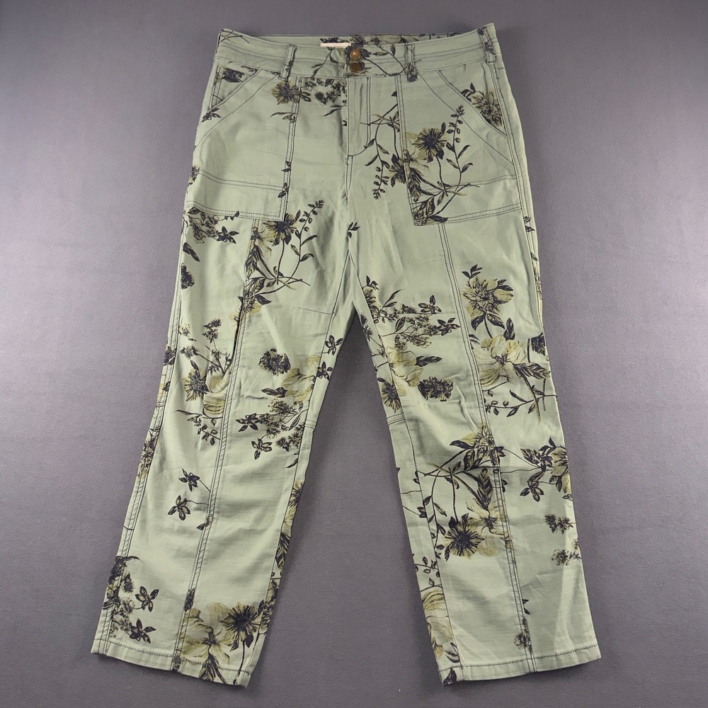 Pilcro Anthropologie Floral Utility Pants Sage Green Straight Leg Size 30